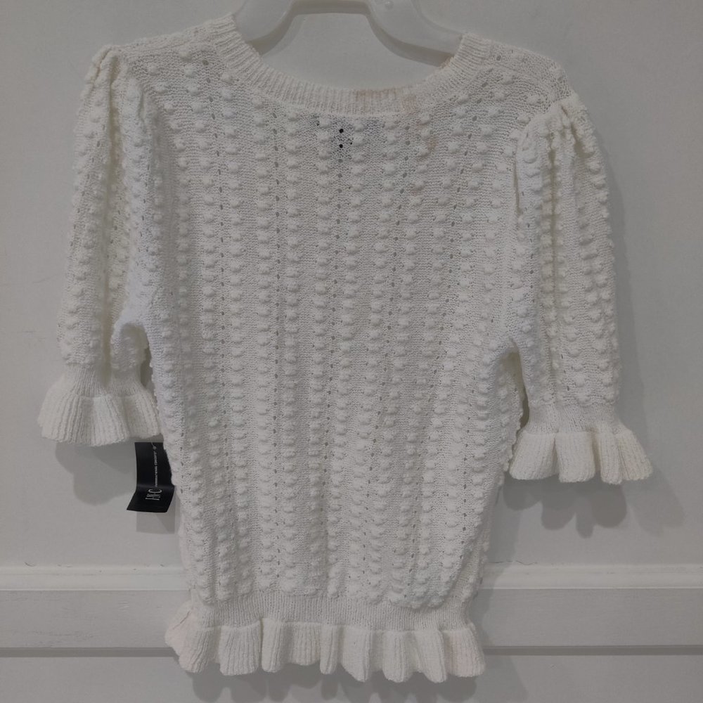 SOILED INC Womens White Ribbed Patterned Jewel Neck White Size M $70 2A026